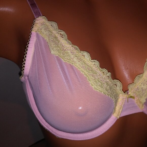 VS Tease Unlined Demi Bra 36B Pink Sheer Lace Trim NWT - Picture 4 of 9